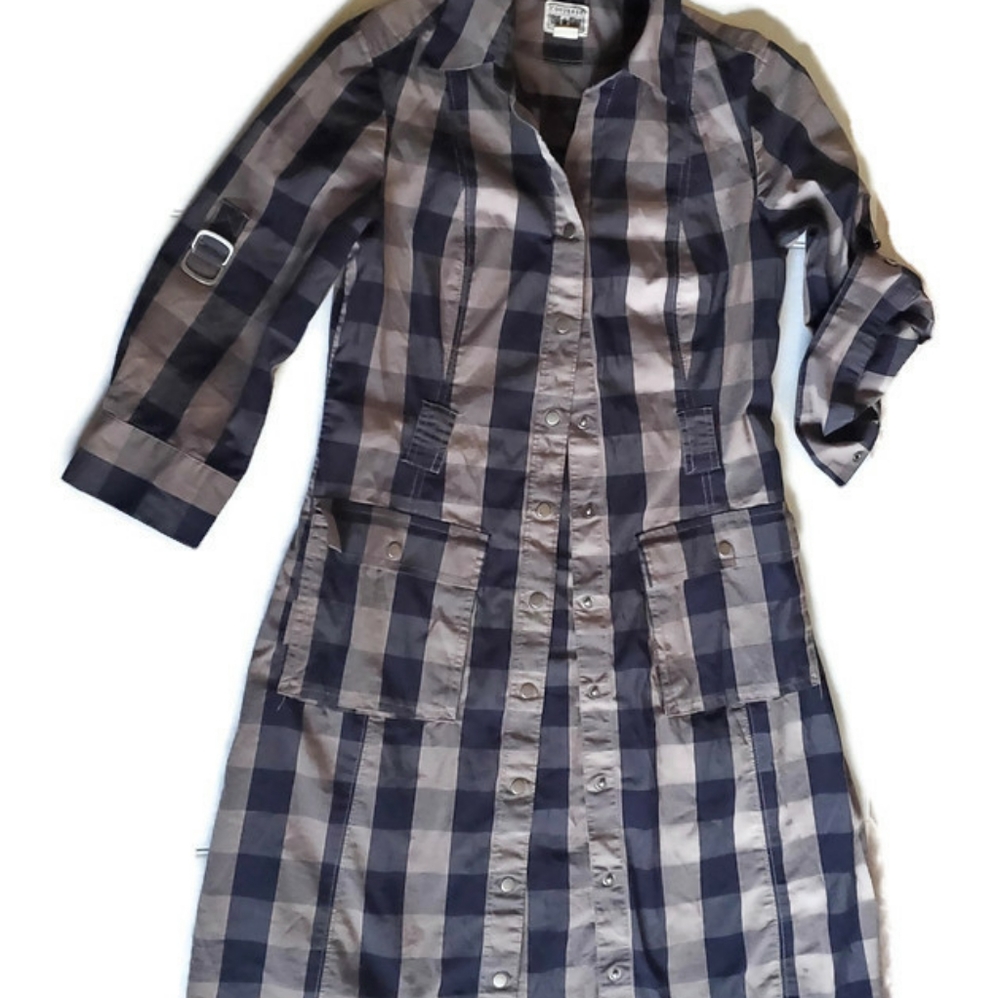 VTG Converse One Star XS button up checker midi dress Y2k 00s Buffalo Check - Picture 3 of 9